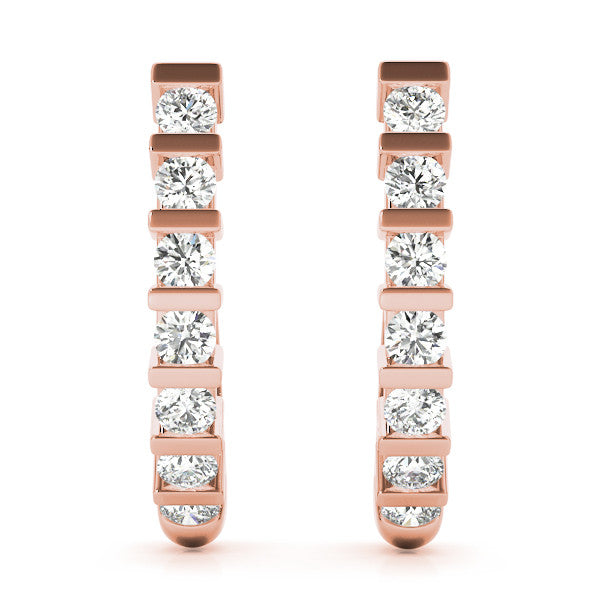 Rose gold Round Diamond Channel-Set Hoop Earrings with Bar Prong Setting 1
