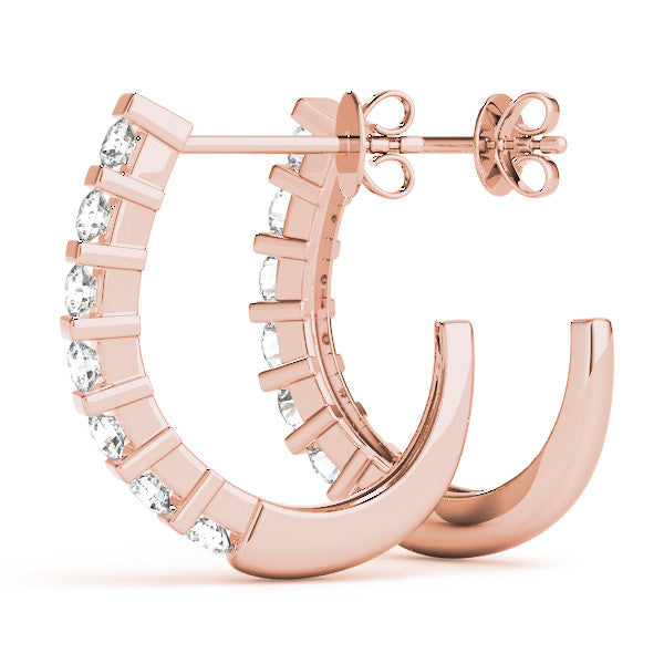 Rose gold Round Diamond Channel-Set Hoop Earrings with Bar Prong Setting 2