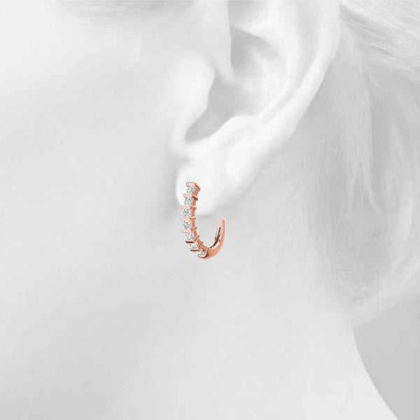 Rose gold Round Diamond Channel-Set Hoop Earrings with Bar Prong Setting 4