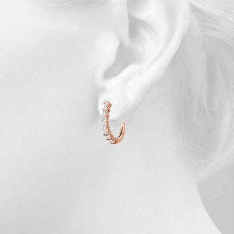 Rose gold Round Diamond Channel-Set Hoop Earrings with Bar Prong Setting 4