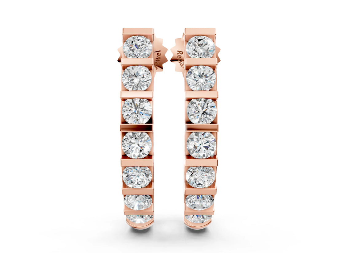 Rose gold Round Diamond Channel-Set Hoop Earrings with Bar Prong Setting_23
