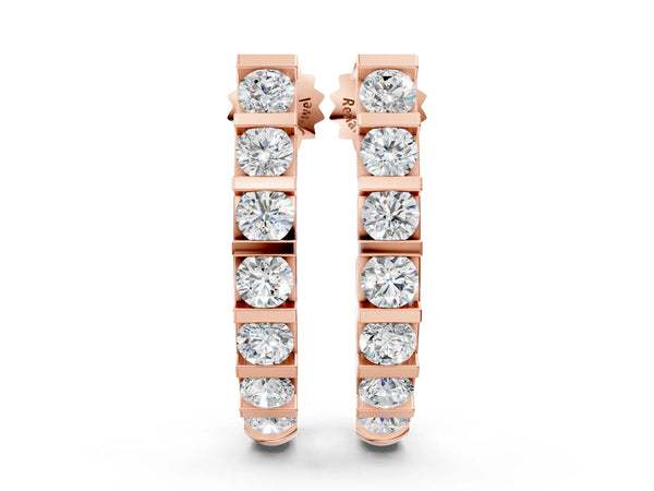 Rose gold Round Diamond Channel-Set Hoop Earrings with Bar Prong Setting