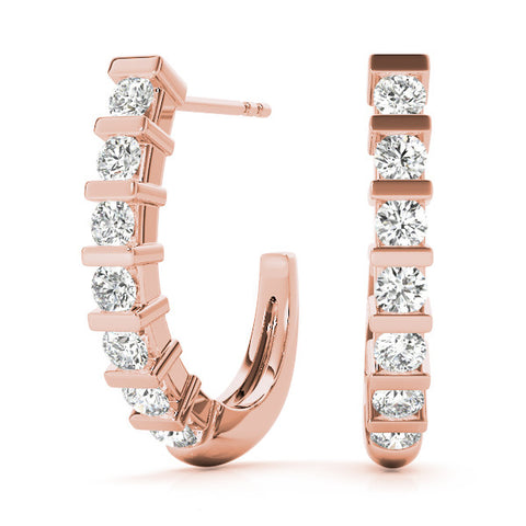 Rose gold Round Diamond Channel-Set Hoop Earrings with Bar Prong Setting