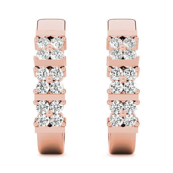 Rose gold Round Diamond Channel-Set Hoop Earrings with Four-Prong Setting 2