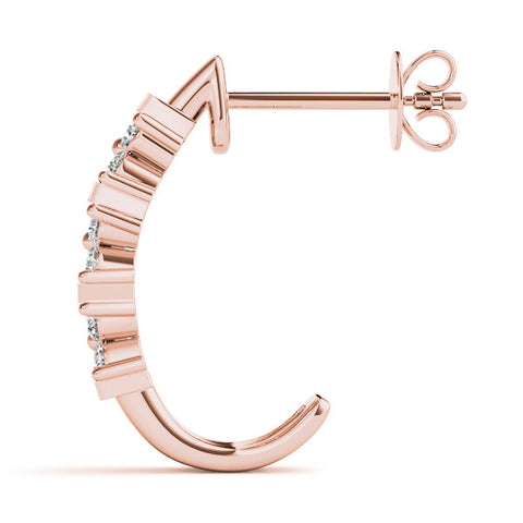 Rose gold Round Diamond Channel-Set Hoop Earrings with Four-Prong Setting 3