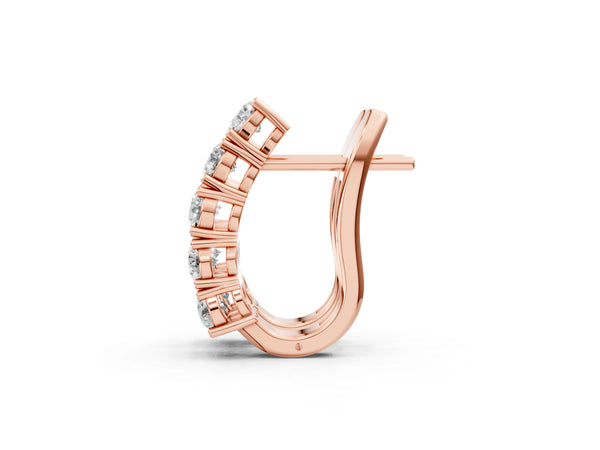 Rose gold Round Diamond Channel Set Hoop Earrings with Four-Prong Setting