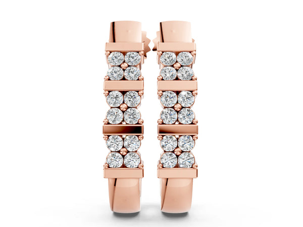 Rose gold Round Diamond Channel-Set Hoop Earrings with Four-Prong Setting