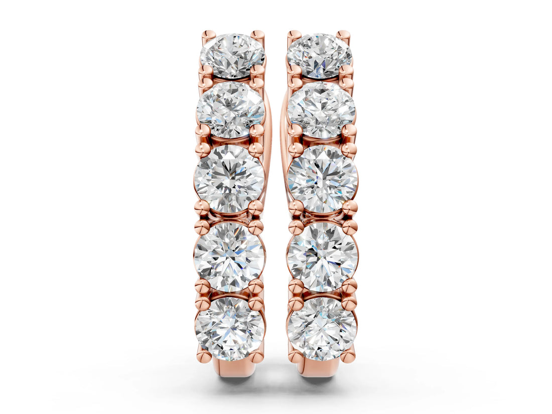 Rose gold Round Diamond Channel Set Hoop Earrings with Four-Prong Setting_9
