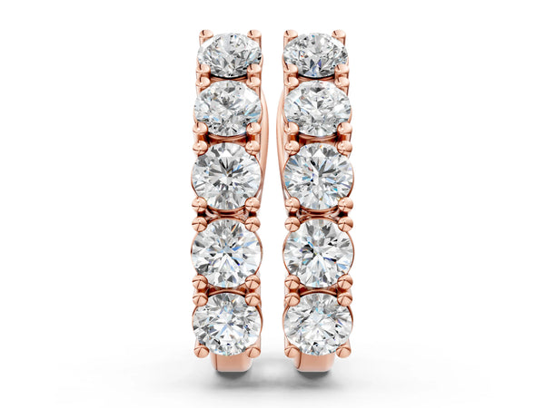 Rose gold Round Diamond Channel Set Hoop Earrings with Four-Prong Setting