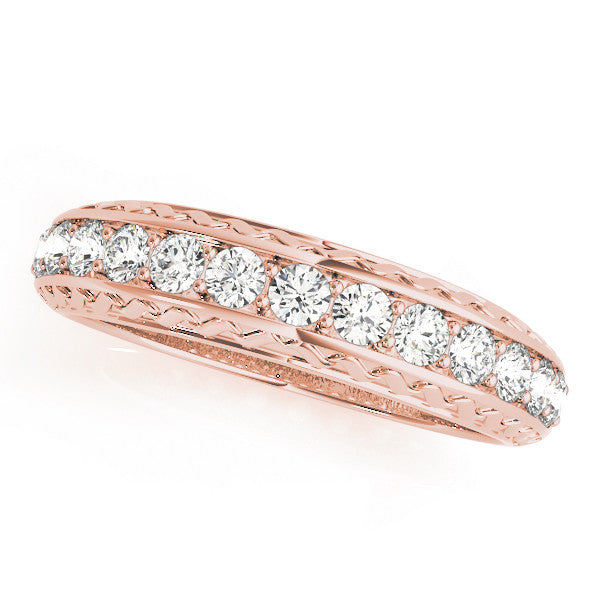 Rose gold Round Diamond Channel Set Milgrain Eternity Band