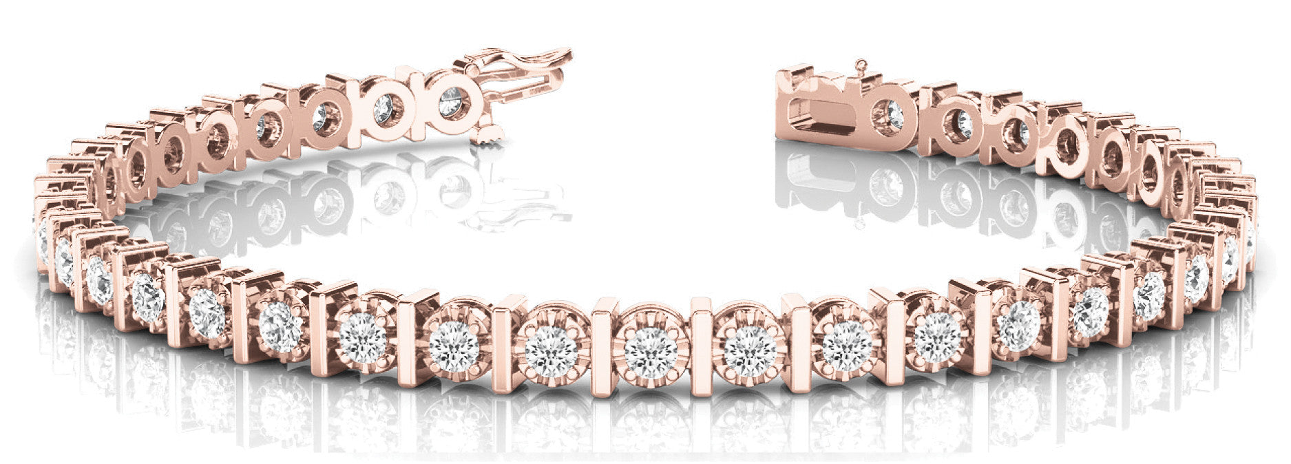 Rose gold Round Diamond Channel Set Tennis Bracelet with Prong Setting