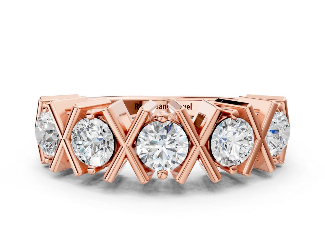 Rose gold Round Diamond Channel Set X-Prong Band_4