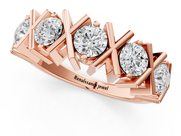 Rose gold Round Diamond Channel Set Band with X-Prong Detail