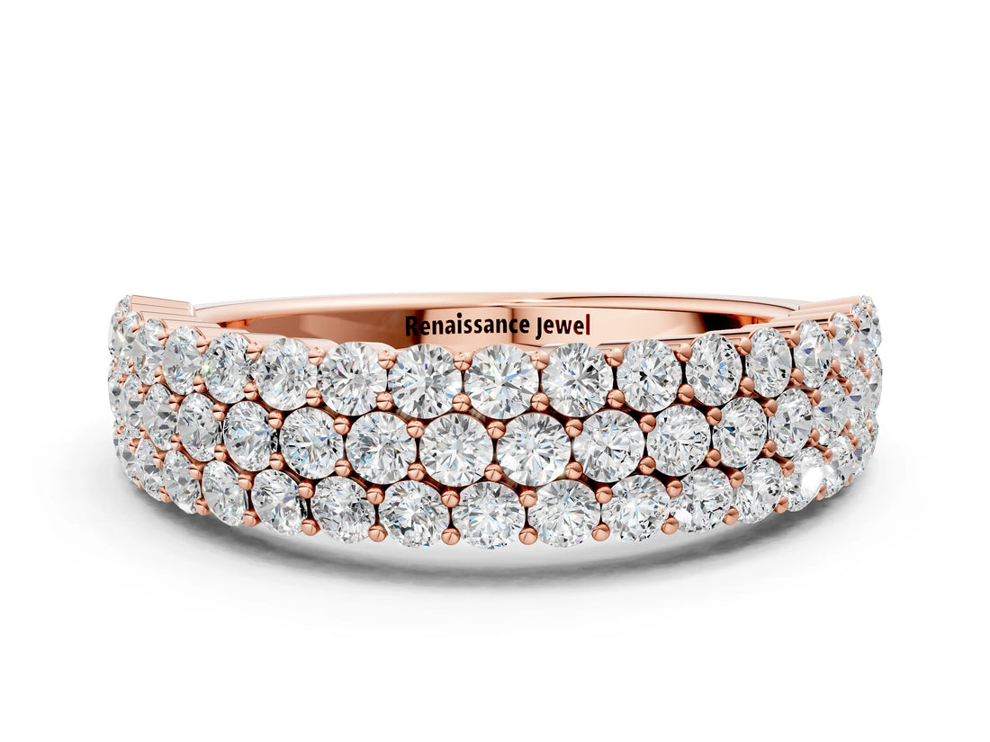 Rose gold Round Diamond Checkerboard Pavé Promise Ring with Round Diamond Accents
