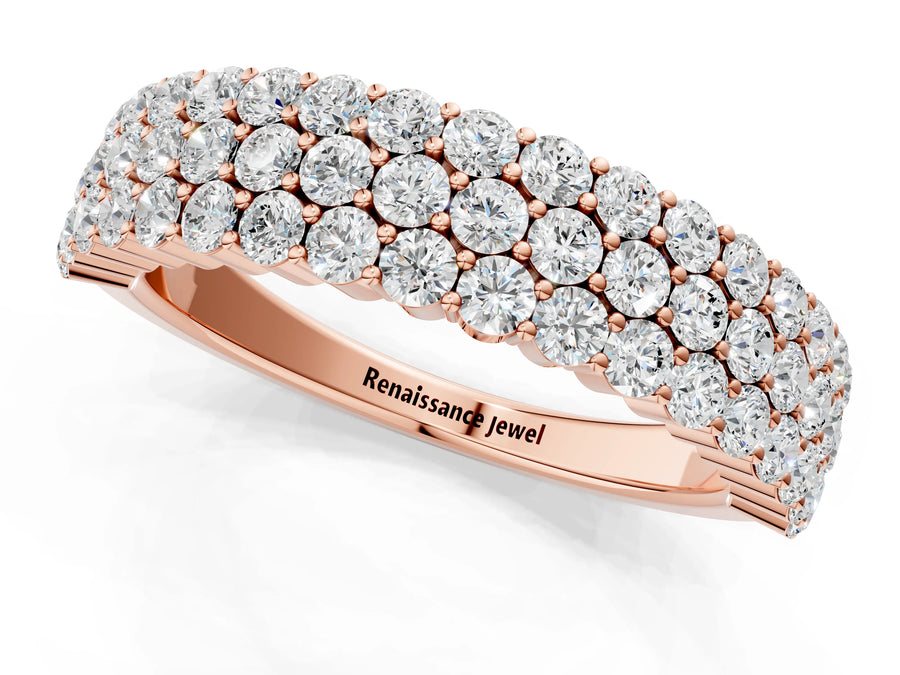 Rose gold Round Diamond Checkerboard Pavé Promise Ring with Round Diamond Accents