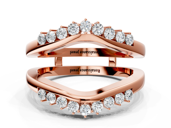 Rose gold Round Diamond Chevron Contour Band with Prong Setting