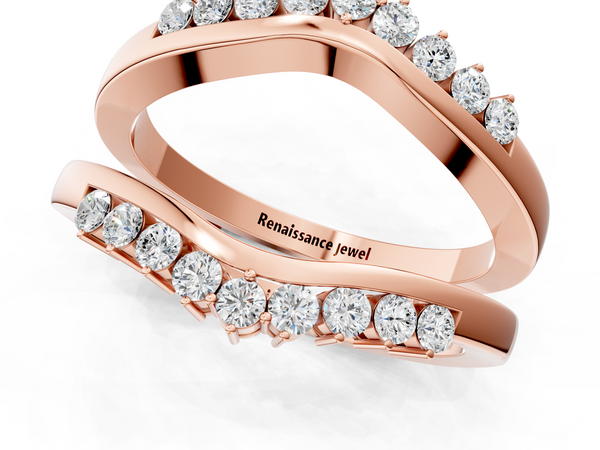 Rose gold Round Diamond Chevron Contour Band with Prong Setting