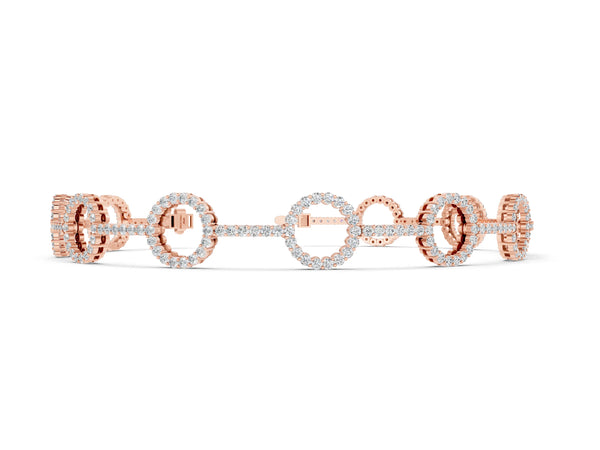 Rose gold Round Diamond Circle Link Tennis Bracelet with Pavé Setting