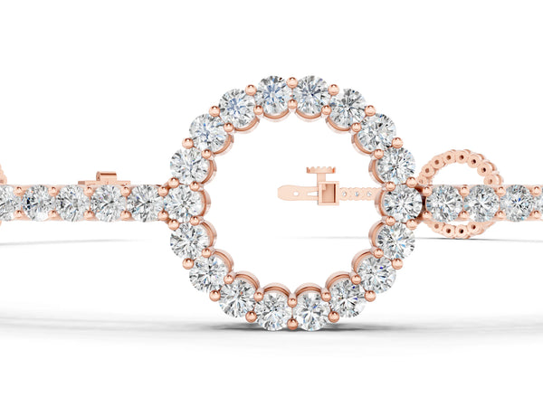 Rose gold Round Diamond Circle Link Tennis Bracelet with Pavé Setting