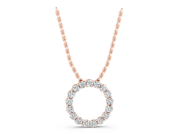 Rose gold Round Diamond Circle Pendant with Prong Setting
