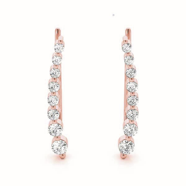 Rose gold Round Diamond Climber Earrings with Prong Setting on Curved Band