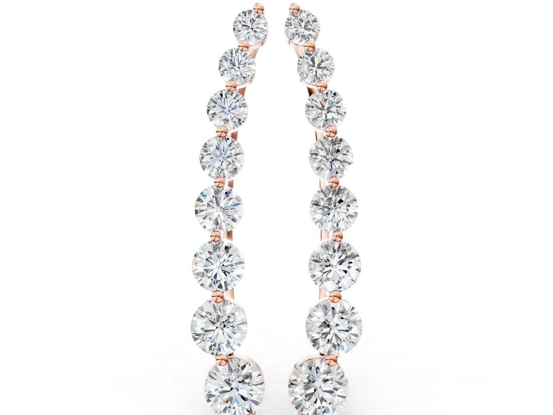 Rose gold Round Diamond Climber Earrings with Prong Setting on Curved Band_18