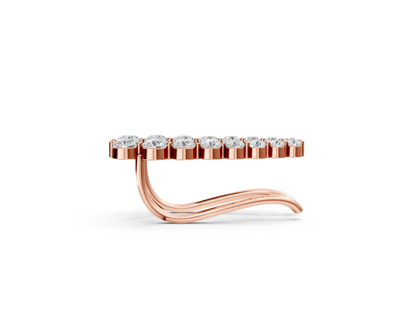 Rose gold Round Diamond Climber Earrings with Prong Setting on Curved Band