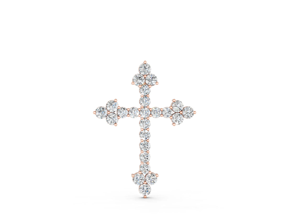 Rose gold Round Diamond Cluster Cross Pendant with Prong Setting_24