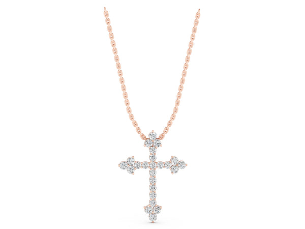 Rose gold Round Diamond Cluster Cross Pendant with Prong Setting