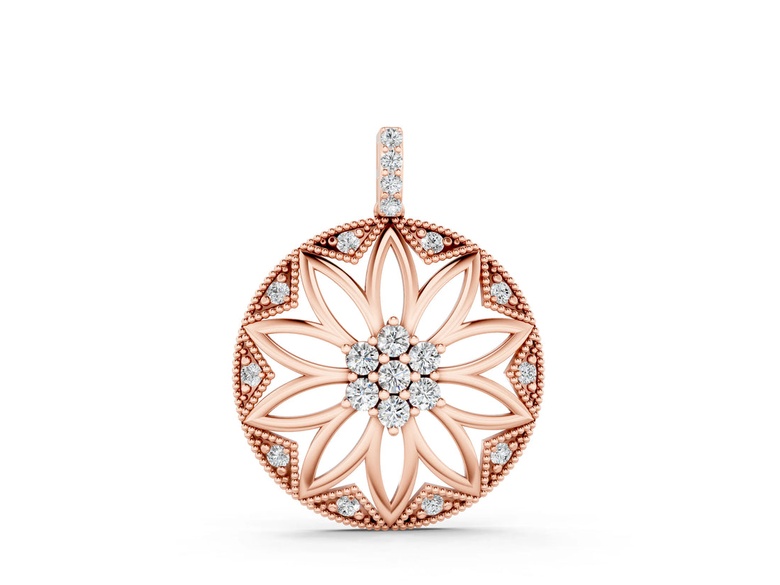Rose gold Round Diamond Cluster Flower Pendant_4