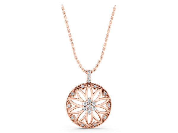 Rose gold Round Diamond Cluster Flower Pendant