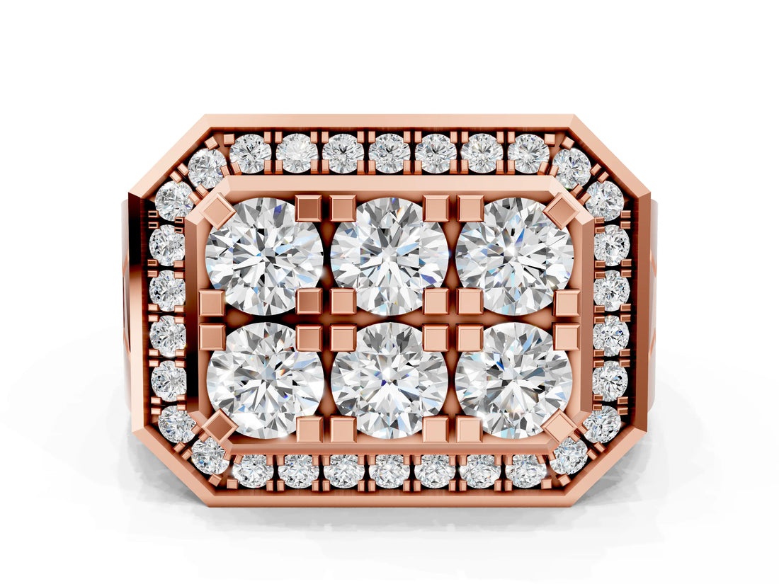 Rose gold Round Diamond Cluster Halo Mens Ring