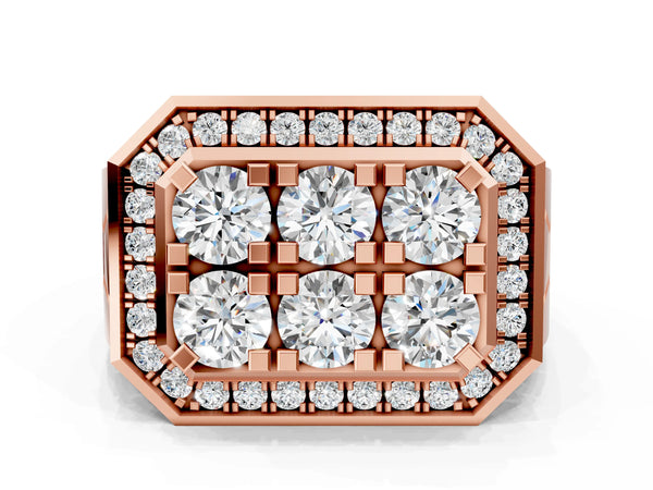 Rose gold Round Diamond Cluster Halo Mens Ring