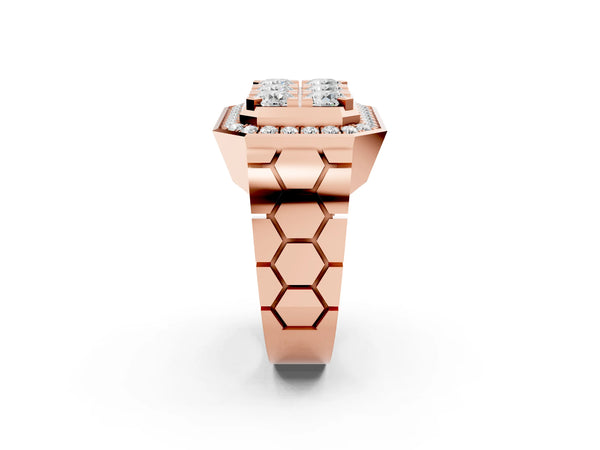 Rose gold Round Diamond Cluster Halo Mens Ring