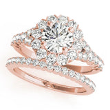 Rose gold Round Diamond Cluster Halo Ring with Pavé Band 1