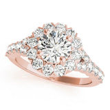Rose gold Round Diamond Cluster Halo Ring with Pavé Band
