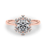 Rose gold Round Diamond Cluster Halo Ring with Plain Band and Four-Prong Setting 1