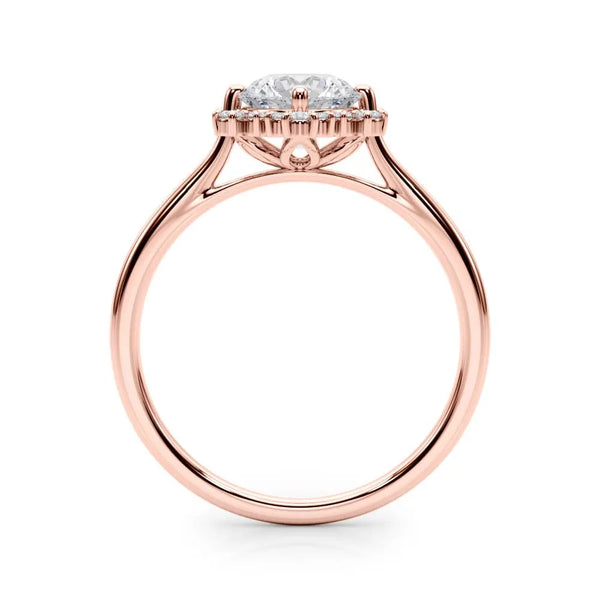 Rose gold Round Diamond Cluster Halo Ring with Plain Band and Four-Prong Setting