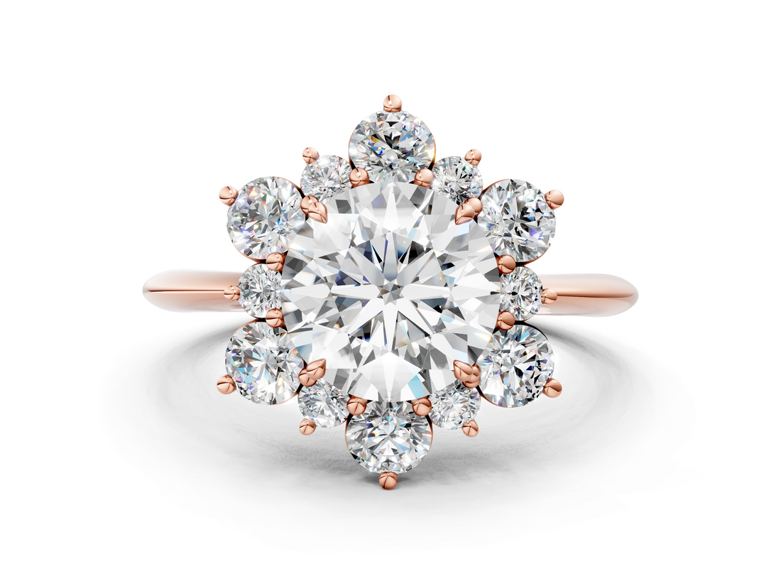Rose gold Round Diamond Cluster Halo Ring with Solitaire Band and Four-Prong Setting_24