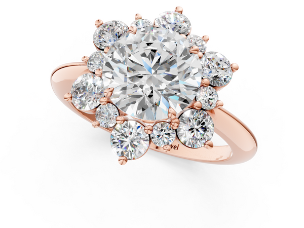 Rose Gold Round Cluster Halo Engagement Ring Setting with Two-Size Accents