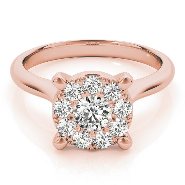 Rose gold Round Diamond Cluster Halo Solitaire with Four-Prong Setting 1