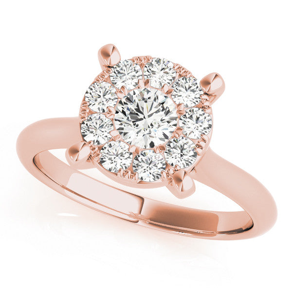 Rose gold Round Diamond Cluster Halo Solitaire with Four-Prong Setting
