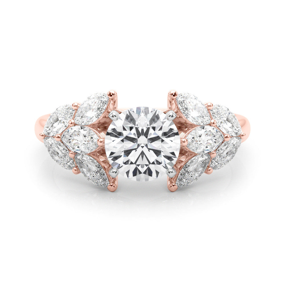 Rose gold Round Diamond Cluster Leaf Design Ring with Prong Setting 1
