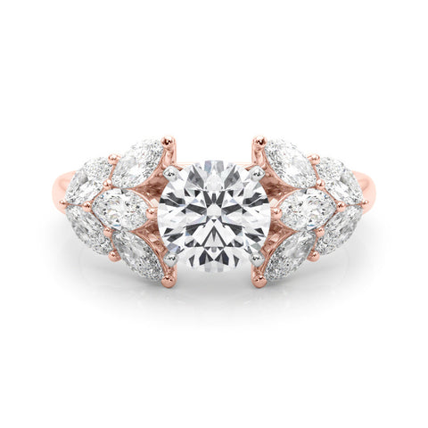 Rose gold Round Diamond Cluster Leaf Design Ring with Prong Setting 1