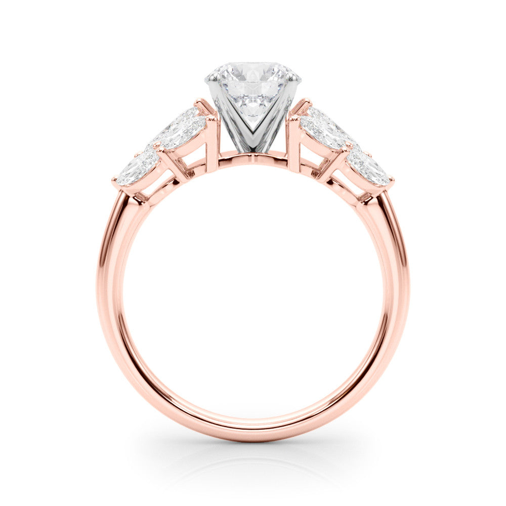 Rose gold Round Diamond Cluster Leaf Design Ring with Prong Setting 2