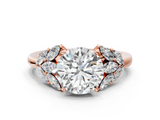 Rose gold Round Diamond Cluster Leaf Design Ring with Prong Setting_56