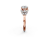 Rose gold Round Diamond Cluster Leaf Design Ring with Prong Setting_58