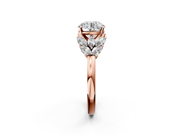 Rose Gold Round Cluster Leaf Engagement Ring Setting with Marquise Accents