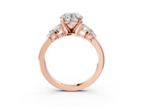 Rose gold Round Diamond Cluster Leaf Design Ring with Prong Setting_59
