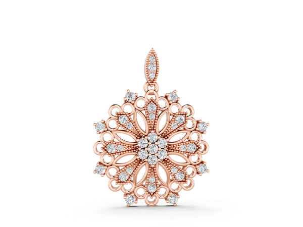 Rose gold Round Diamond Cluster Milgrain Pendant